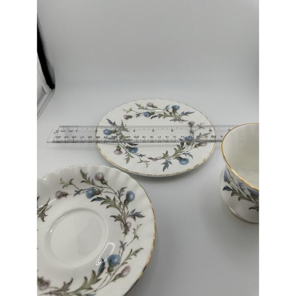 Royal Albert" Brigadoon" Bone China Tea Cup/ Saucer /Plate Blue Pink Thistles - Picture 9 of 9